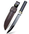 Tactical Wakizashi Full Tang Fixed Blade Knife, 14-Inch DLC Coated Sleipner Steel, G10 Handle with Brass Guard, Leather Sheath