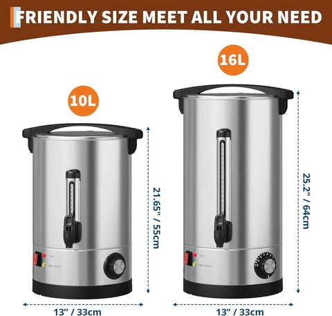 Massive 110 Cup Commercial Coffee Urn With Double Wall Insulation 16 Liter 4.2 Gallon Stainless Steel Beverage Dispenser