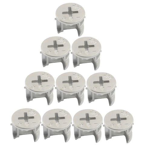 10 Piece Furniture Cam Lock Kit With 15 By 12 Mm Cam Nuts for Cabinet Woodworking Projects, silver zinc alloy fittings.