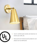 Gold Wall Sconces Set Of Two, 180 Degree Adjustable Mid Century Modern Sconce Lighting next to a bedside in bedroom