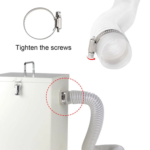 Heavy Duty 1000W Dust Collector With Dual Impeller Beast Shop Vacuum For Dental Labs And Maker Spaces; clear hose connection detail.