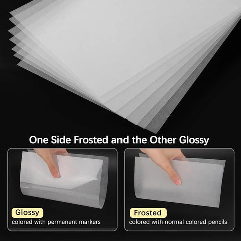 Big Size A4 Heat Shrink Paper Keychain Kit For Christmas Crafts showing glossy and frosted clear shrink sheets