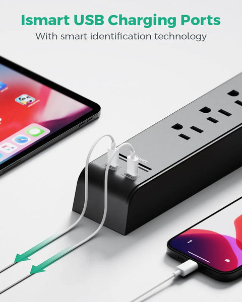 Two Pack Surge Protector Power Strips With Six Outlets And Four USB Ports for charging devices in home office setting