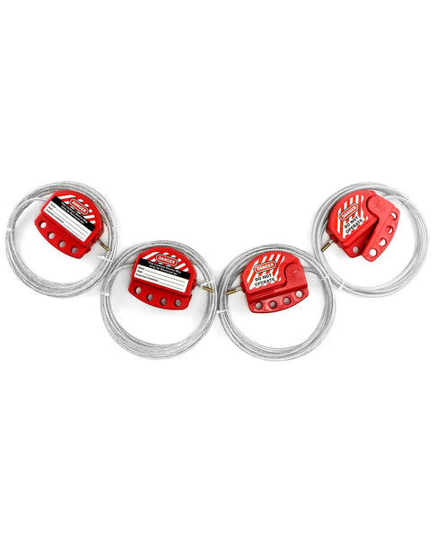 Lockout Tagout Safety Cable Lock, 4 Pack Adjustable Steel Wire Padlock with red vinyl coated locks and steel cables.