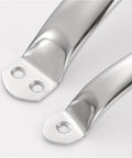 Close-up of sleek silver stainless steel cabinet knobs and drawer pulls set for kitchen cupboards, 96-10 mm, satin finish.