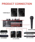 4 Channel DJ Mixer With Bluetooth And USB Audio Crossfader 3 Band EQ Gain Control And Cue Monitor Product Connection Diagram