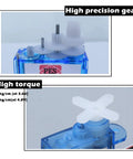 Close-up of Ultra Light 3.7g Digital RC Servo GH-S37D gears and torque specs with high precision and power output at 3.6V and 4.8V