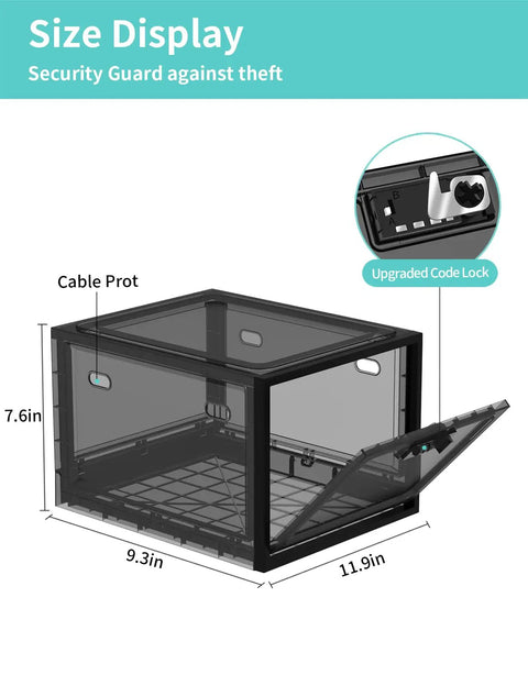 Keep Your Stash Locked Up Tight With This 10 Liter Combo Lock Storage Box That Safely Holds Meds Snacks And Phones Featuring Smooth Dial Access For Dorms Or Office Setups In Black size display with dimensions 9.3x11.9x7.6 inches.