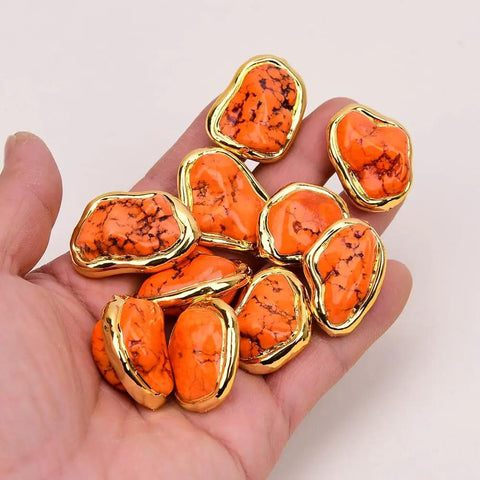 Stylish Freeform Orange Turquoise Spacer Beads With Dope Gold Electroplated Shine For Crafting Head Turners And Leveling Up Your Personal Style Game And Craft Projects