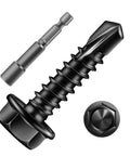 Gauge 8 By 3 4 Inch Self Drilling Screws 215 Piece Pack Hex Washer Head 410 Stainless Steel Sheet Metal Fastener Set Black Oxide Coating
