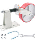Kickass 8 Inch Heavy Duty Gate Caster Wheel Providing A Sweet 800 Pound Load Capacity For Ultra Smooth Door Rolling And Anti Sag Stability Made For Zero Fuss Installation close-up with mounting hardware.
