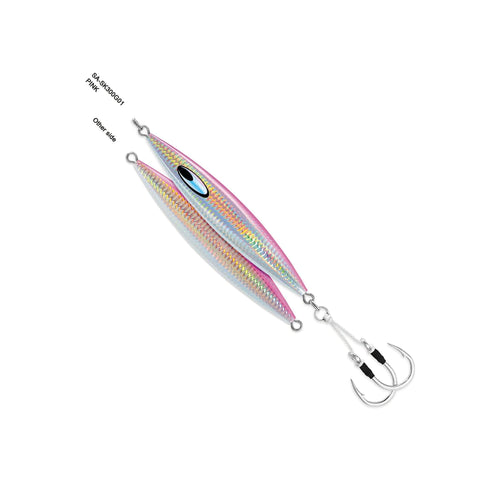 Glow Pink Japanese Slow Jigging Metal Jig for Saltwater Fishing with 4oz 110g weight, 7/0 assist hooks, water column action