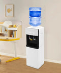 Hot And Cold Water Dispenser With Five Gallon Top Loading Electric Heater And Cooler No Fuss Child Lock in an office setting