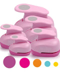 5 Piece Craft Hole Punch Set For Scrapbooking And Card Making, ergonomic pink circle punches in various sizes, front view
