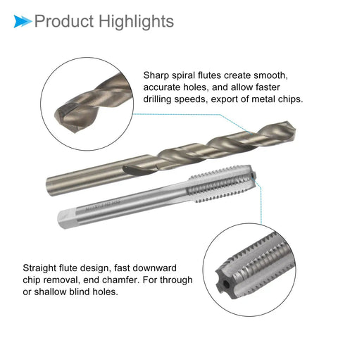 Tap And Drill Bit Set M11 X 1.5 Right Hand Thread 9.5mm Drill Diameter with spiral and straight flute design