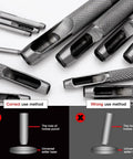 Close-up of 16mm Hollow Hole Punch For Leather Craft Round Carbon Steel Punch Tool With Knurled Handle showing correct and incorrect usage methods.
