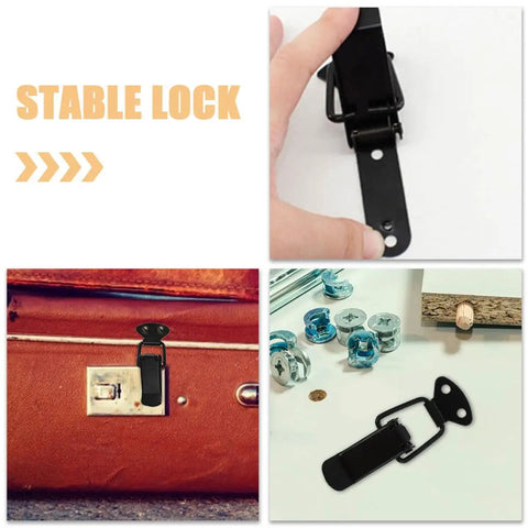 Spring Loaded Toggle Latch Clamp Set For Cabinets And Boxes Medium Size Black Finish 4 Piece Kit With Screws in use