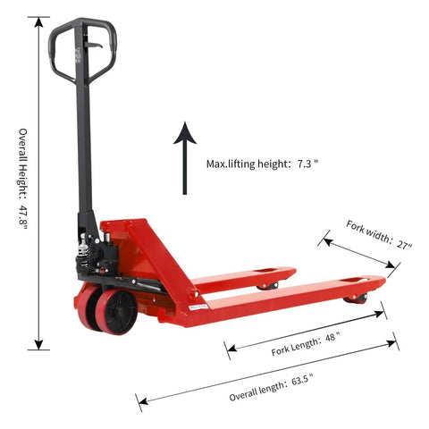 Heavy Duty Manual Pallet Jack With 6600 Lb Capacity Built Tough For Warehouse Grind Featuring 27 X 48 Inch Forks Polyurethane Wheels Comfort Grip Handles And Oil Leak Proof Hydraulics