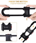 Four Pack Heavy Duty U Shape Cabinet Locks With Adjustable Password Latches showing black design and reset button for easy use.