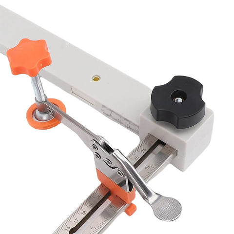 Heavy Duty Universal Draw Slide Guide Jig For Router Templates With Magnetic Quick Fix System showing clamps and precision ruler.