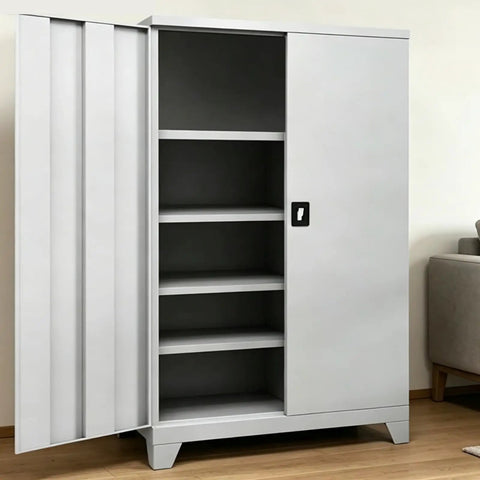 Rock Solid Industrial Rolling Tool Storage Cabinet With Thick Reinforced Drawers Built Like A Tank For Pro Trades interior view with shelves visible.