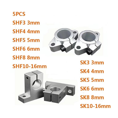 Five Pack SHF10 Linear Shaft Supports For 10mm Rods Precision Bearing Blocks For CNC Routers and 3D Printers displayed from above.