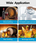 Image showing applications for Ultra Handy Food Grade USB Electric Auto Siphon, including wine, beer, water, and beverage bottling.
