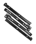 Heavy Duty Under Mount Drawer Slides For Dressers And Cabinets Made From Solid Cold Rolled Steel showing three black steel tracks.