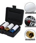 Premium Tire Protection Impact Socket Set With Coated Alloy Steel Lug Nut Rims For Wheel Maintenance, 5-Piece Kit Includes Storage Case To Keep Your Rides Clean And Safe From Scratches While Hitting The Road. 5-piece set in case, coated alloy steel with protective outer sleeve