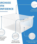 Upgraded Crisper Bin Replacement For Refrigerator Model 240351061 with reinforced plastic and upgraded corners shown.