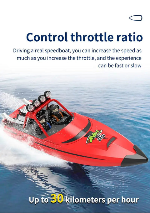 Jet Powered RC Boat With LED Lights 30 KMH Speed Remote Control Turbojet Boat speeding on water surface