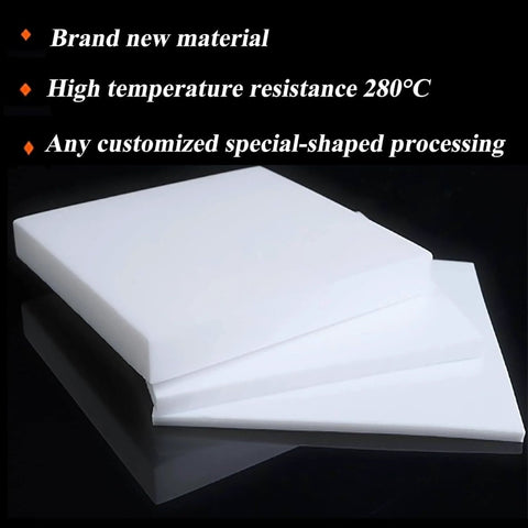 White PTFE Teflon Sheet 300 By 300 Mm Industrial Grade Engineering Plastic, stacked sheets on black background