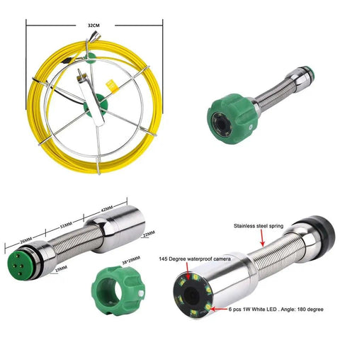 Rugged 10 Inch Monitor Pipe Inspection Camera With Industrial Endoscope And IP68 Waterproof Sewer Borescope features yellow cable and camera.