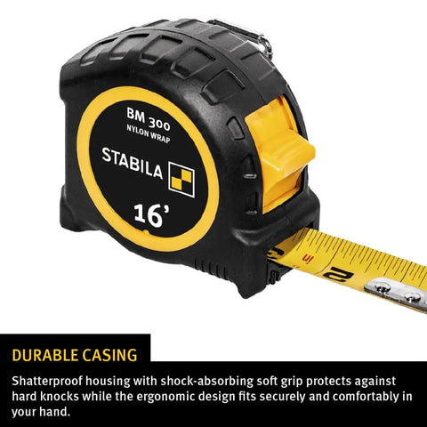 Pocket Tape Measure With Inch And Centimeter Scale 16 Inch Quick Readout Dual Sided Measuring Shock Resistant ABS Case Soft Grip
