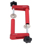 Two Pack Adjustable Bench Dog Clamp 19mm Aluminum Alloy Delivers 600lb Clamping Power, close-up of red metal bench clamp