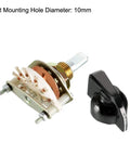 1 Pole 6 Position Band Selector Rotary Switch With 1 Deck 10mm Mount Hole 6mm Shaft 11.5mm Shaft Length Includes Black Plastic Knob And Mounting Nut