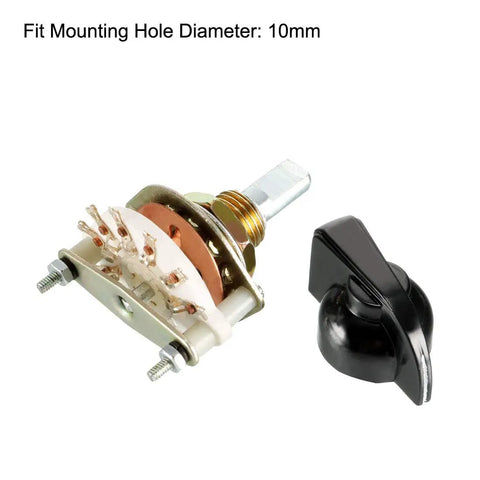 1 Pole 6 Position Band Selector Rotary Switch With 1 Deck 10mm Mount Hole 6mm Shaft 11.5mm Shaft Length Includes Black Plastic Knob And Mounting Nut