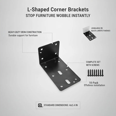 Heavy Duty L Shaped Corner Brackets For Furniture Repair And Shelf Reinforcement Ten Pack With Screws 3.94 In By 2.36 In Iron Angle Braces