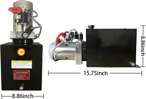 ParnicoTech 6 Quart Hydraulic Power Unit, 12V DC Single Acting Pump, steel reservoir, 15.75 x 8.86 inches for dump trailer and car lifting.