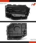 All In One Transmission Oil Pan With Filter And Drain Plug For Ram 1500 front and rear view of steel oil pan