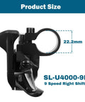 Side view of black 9 Speed Right Thumb Gear Shifter for Mountain, Road, Folding and Commuter Bikes, 22.2mm clamp size