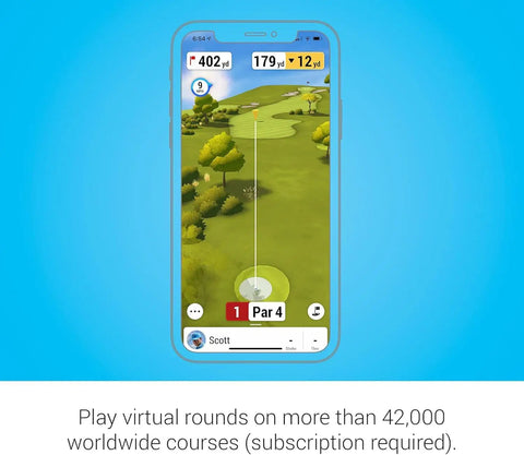 Mobile app showing virtual golf course for Portable Golf Launch Monitor And Simulator Bundle For Home Outdoor Or Indoor Practice.