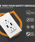 USB Electrical Wall Outlet With Visible LED Indicator And Tamper Resistant Build For Home Office Featuring Rapid Charge Ports And White Face Plate, showcasing dual charging ports.