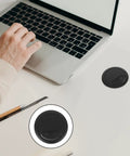 Seamless 20pcs Desk Grommet Kit With Waterproof Plastic Cord Hole Covers For Office Wire Management And Home Cable Organizer Setup Super Easy Install No Tools Needed To Keep Your Workspace Tidy And Safe From Spills black plastic desk grommet on white tabletop