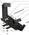 Diagram of SC-2000 Trailer-Only Bike Chock with parts list, featuring fold-down design and patented lock for upright parking.