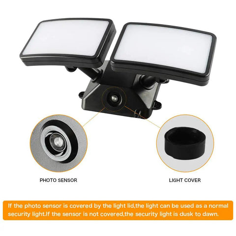 Dusk to Dawn LED Security Light 18W Plug-In Outdoor Flood Light 5000K Daylight 1600LM IP55 Waterproof with adjustable heads