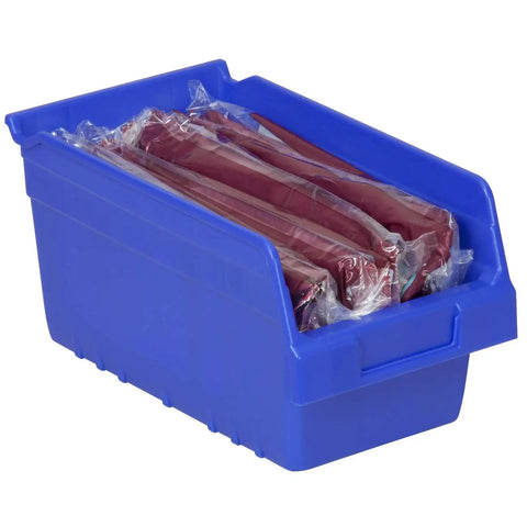 Blue Plastic Nesting Storage Bins Set Of 10 12 Inch 6 Inch 6 Inch Pantry Organizer with items inside