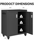 Heavy Duty Rolling Storage Cabinet For Garage And Shop, Two Door Metal Cabinet With Two Adjustable Shelves, Lockable Wheels And Locking Doors, 35 Inch Tall Large Capacity Tool Chest In Black, dimensions shown open