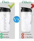 Tall 22oz Blender Cup With Flip Top To-Go Lid And Cross Blade clear replacement cup with handle, 650ml/22oz marks