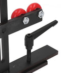 Close-up of adjustment lever and wheels on Pro Grade Wood Lathe Steady Rest With Stable L Shaped Woodworking Center Frame Cast Iron Tool Rest